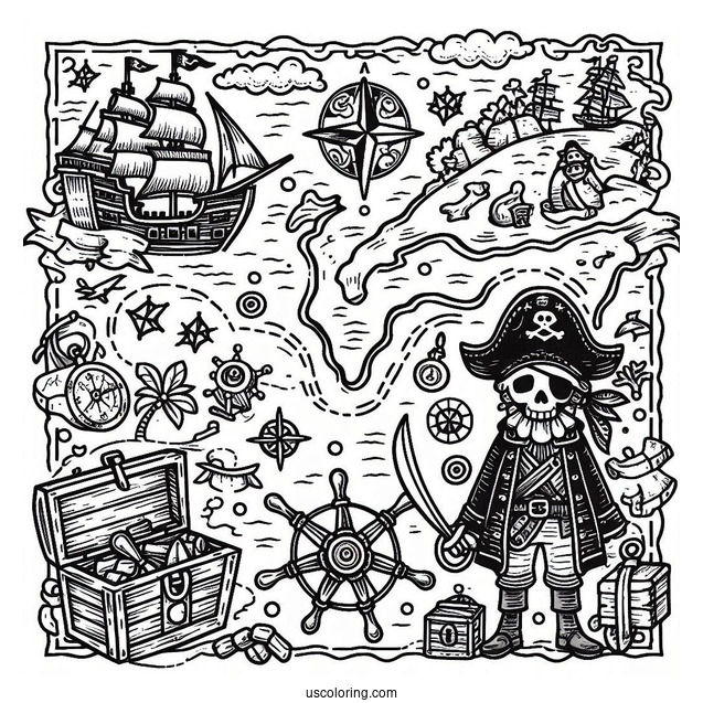 Pirate Coloring Page Treasure Map