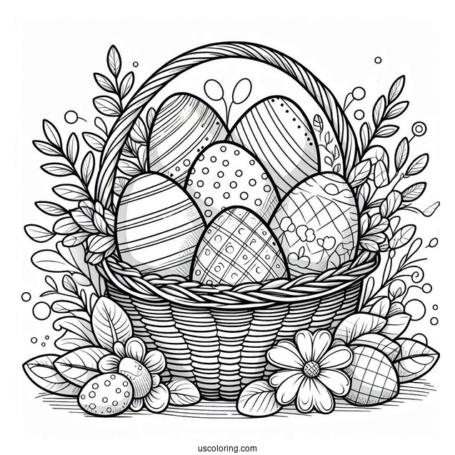 Easter Eggs In A Basket Coloring Page