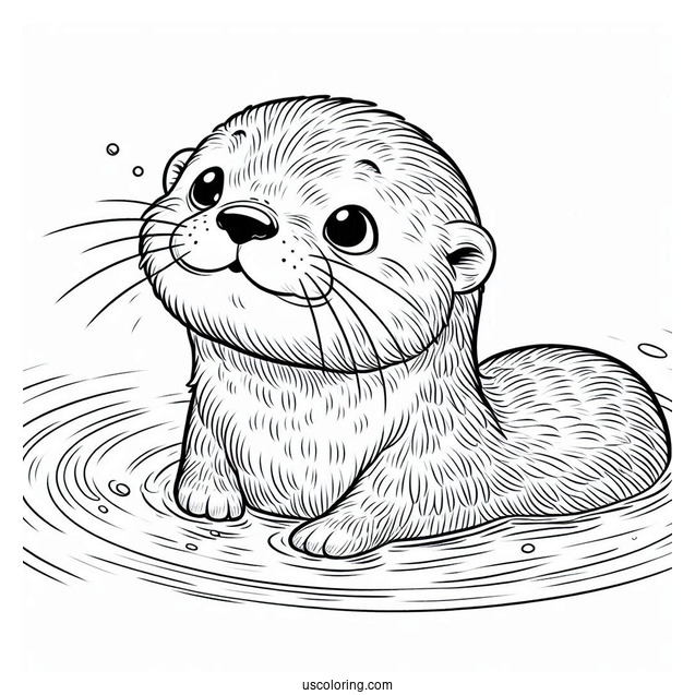 Furry Otter Coloring Page Floating In The Water