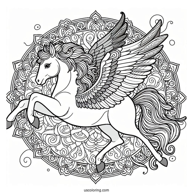 Intricate Pegasus Coloring Page Mandala