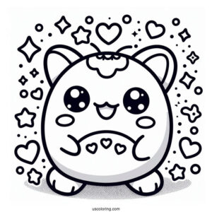 Tamagotchi Coloring Page Of Smiling Mametchi With Hearts And Stars