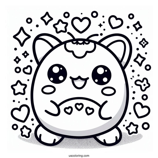 Tamagotchi Coloring Page Of Smiling Mametchi With Hearts And Stars
