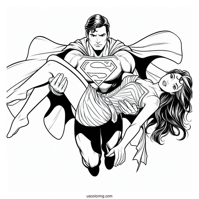 Superman Rescuing Lois Lane Coloring Picture