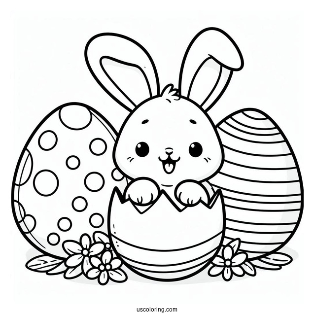 Happy Easter Bunny Popping Out Of Egg Coloring Page