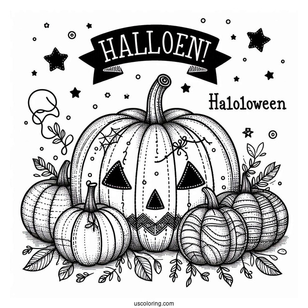 Pumpkin Coloring Page Stitch With Halloween Greeting
