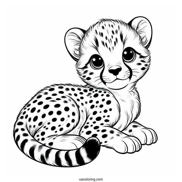 Cute Realistic Baby Cheetah Coloring Page For Preschoolers