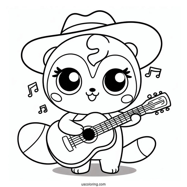 Pororo Coloring Page Playing Guitar For Kids