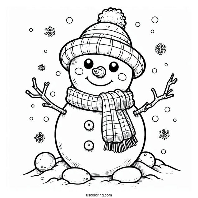 Cheerful Looking Snowmen In The Snow To Color