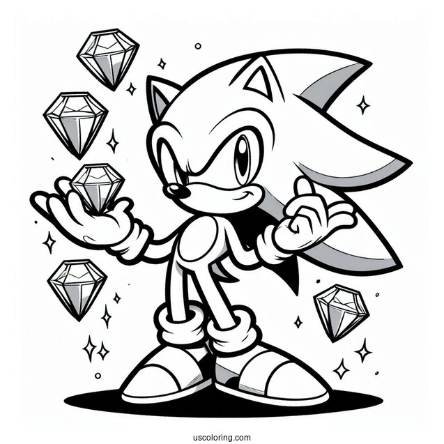 Super Sonic Coloring Page With Sonic Holding Chaos Emeralds