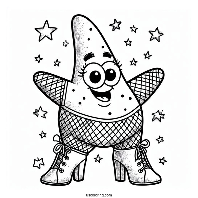 Patrick Star Coloring Page In Fishnet And Boots