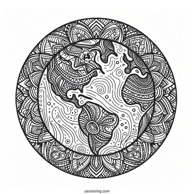 Intricate Earth Mandala Coloring Page