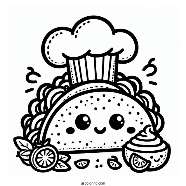 Taco Wearing a Chef s Hat Coloring Page