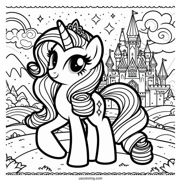 Cute Rarity Coloring Page With Castle In Background