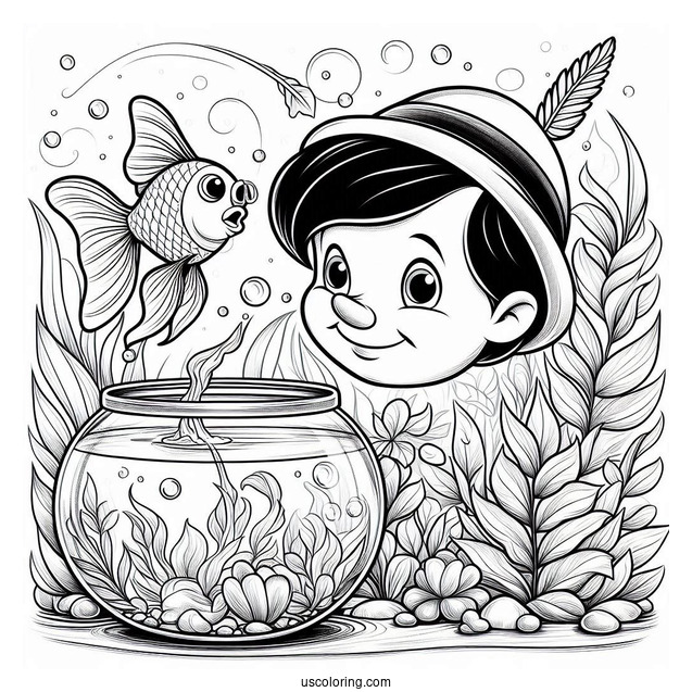 Pinocchio Coloring Page Of Cleo The Goldfish Jumping Out Of Fishbowl