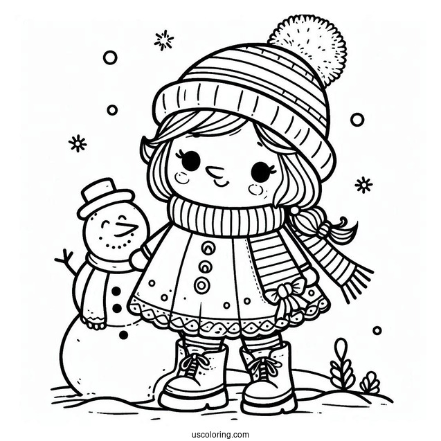 Snowman Girl Coloring Sheet For Kids
