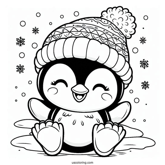 Christmas Baby Smiling Penguin Coloring In