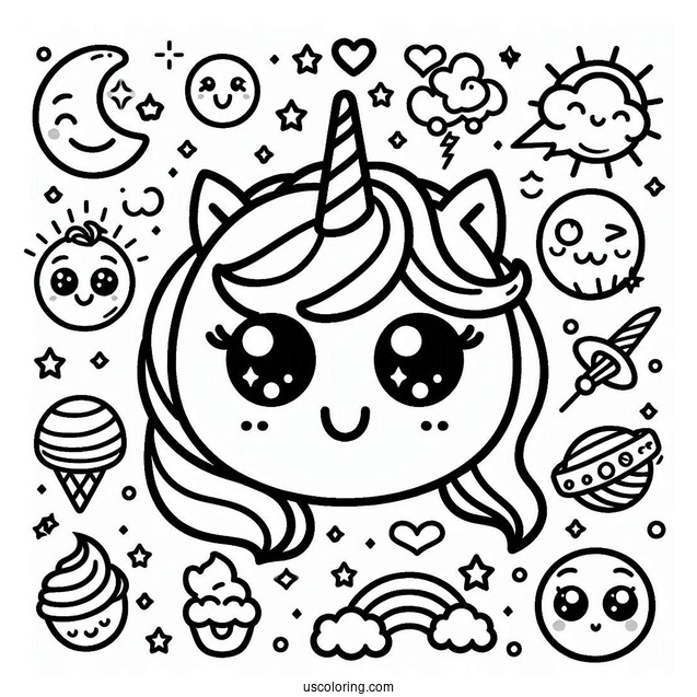 Easy Unicorn Emoji Coloring Page