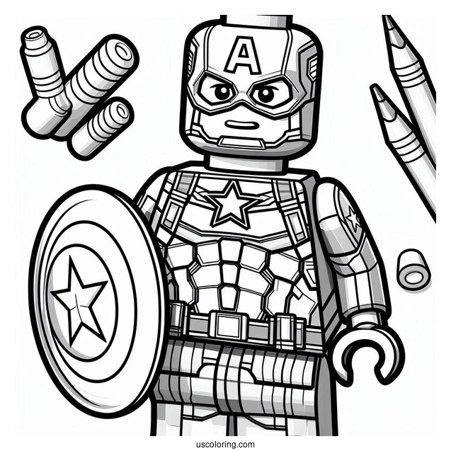 Captain America As a Lego Figurine To Color