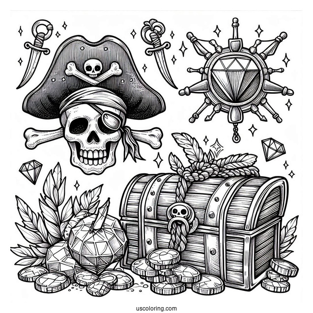 Pirates Gold and Gem Bounty To Color