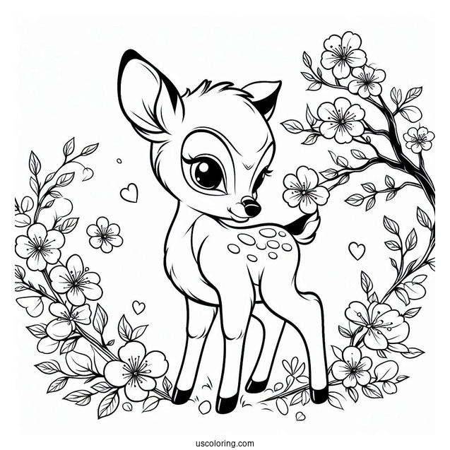 Coloring Sheet Of Bambi With Blossom