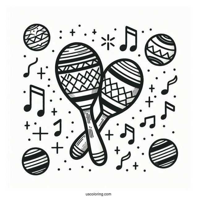 Music Coloring Page Of Maracas With Geometric Print For Kids