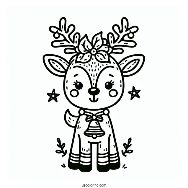 Rudolph Coloring Page With Bells Over His Head