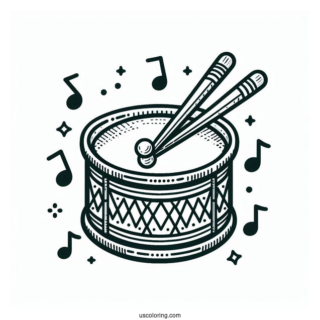 Music Coloring Page Of Drum With Drumsticks For Preschoolers