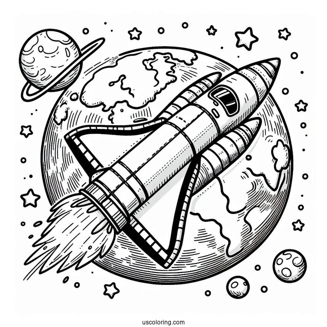 Easy Coloring Page Of NASA Space Shuttle Around Earth