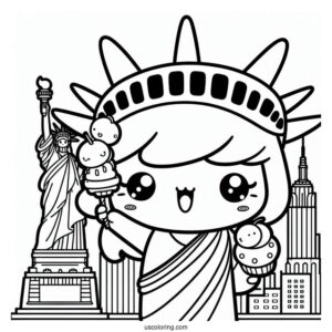 New York Coloring Page Of Kawaii Statue Of Liberty For Kids
