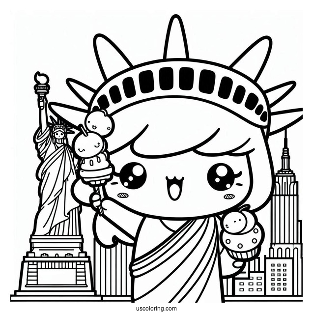 New York Coloring Page Of Kawaii Statue Of Liberty For Kids