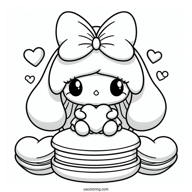 My Melody Coloring Page Sitting On Top Of Macaron