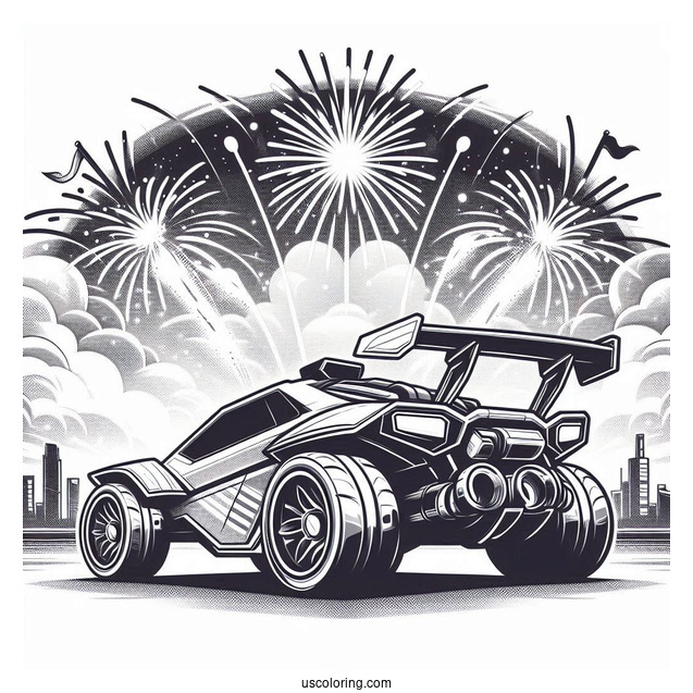Rear View Of Rocket League Coloring Page Breakout Type S With Fireworks In The Sky