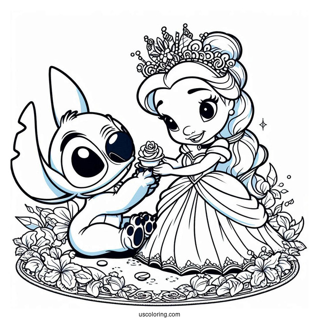 Stitch With Cinderella Coloring Page For Kids