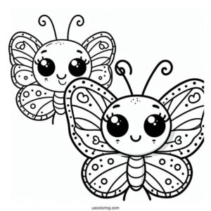 Coloring Sheet of Smiling Cartoon Butterfly