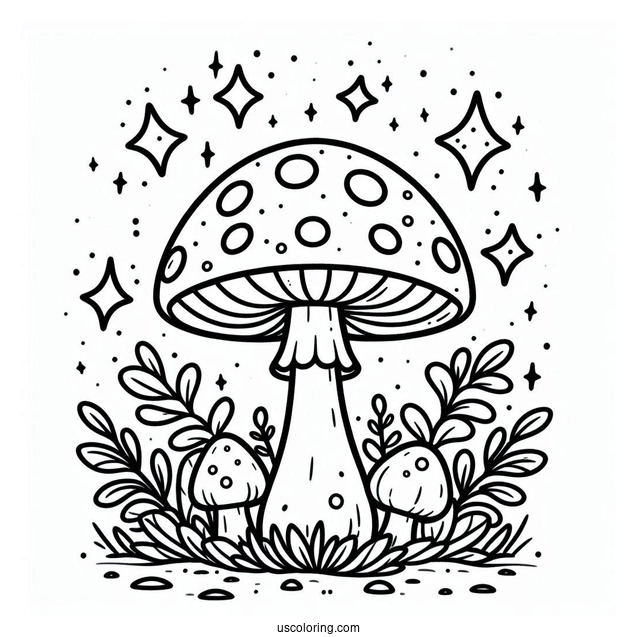 Fantasy Mushroom Coloring Page With Sparkles
