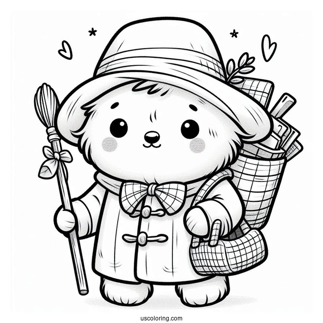 Kawaii Paddington Coloring Page Carrying A Bundle Of Things For Kids
