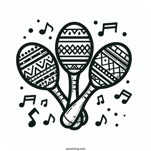 Music Coloring Page Of Maracas With Geometric Print For Kids