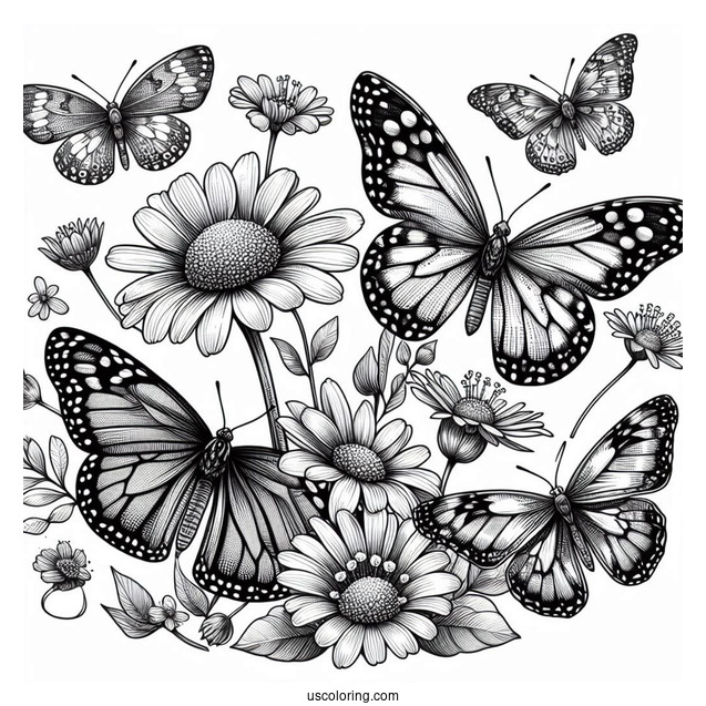 Dozens Of Realistic Butterflies On Flowers