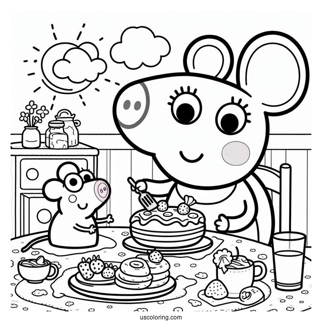 Mandy Mouse Eating Breakfast With Mummy Mouse