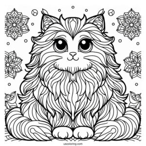 Furry Cat Stained Glass Coloring Page For Kids