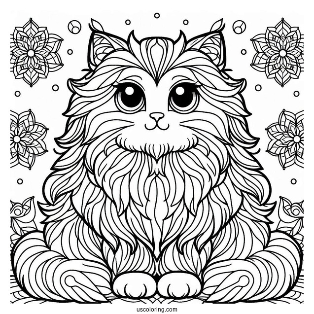 Furry Cat Stained Glass Coloring Page For Kids