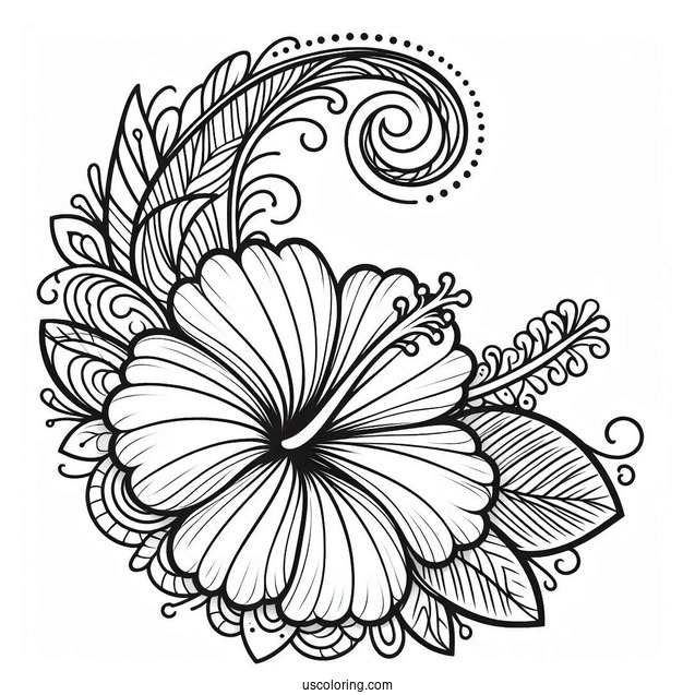 Curved Hibiscus Flower Mandala Coloring Page