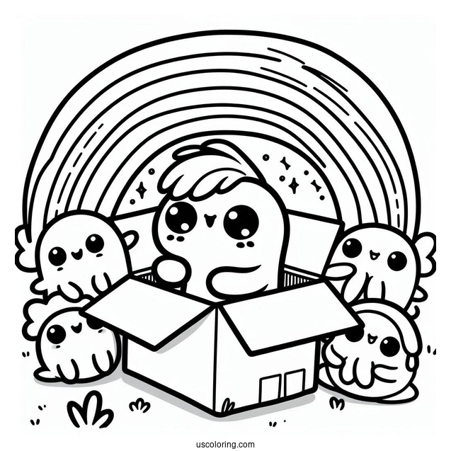 Rainbow Friends Coloring Page Looking At Odd Box