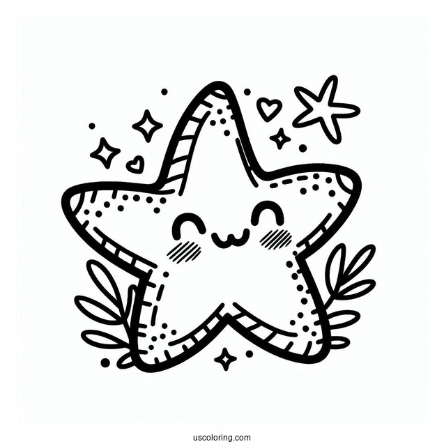 Kawaii Happy Starfish Coloring Page For Preschoolers