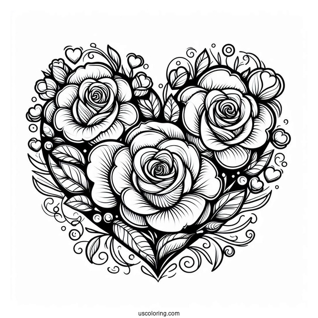 Love Heart Shape With Roses To Color