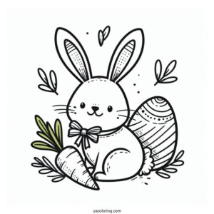 Happy Easter Coloring Page Bunny Ears, Eggs, And Carrot