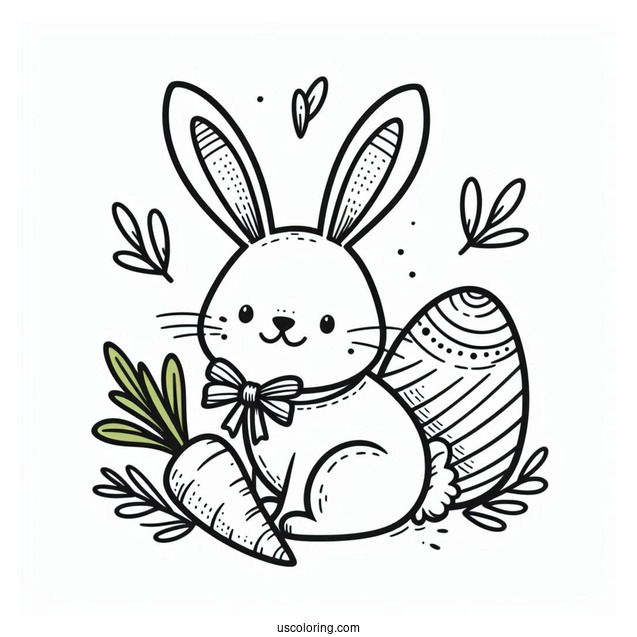 Happy Easter Coloring Page Bunny Ears, Eggs, And Carrot