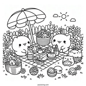 Sumikko Gurashi Coloring Page Of Backyard Picnic With Minnikos