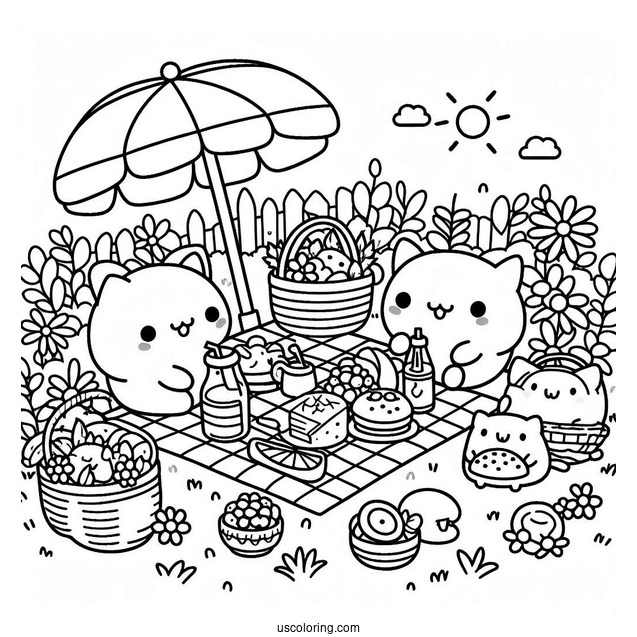 Sumikko Gurashi Coloring Page Of Backyard Picnic With Minnikos