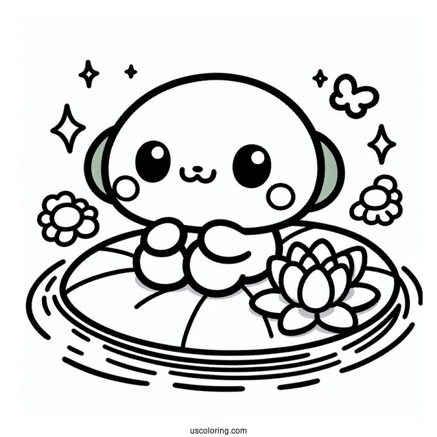 Sanrio Coloring Pages Of Keroppi With Kokero On Lily Pad